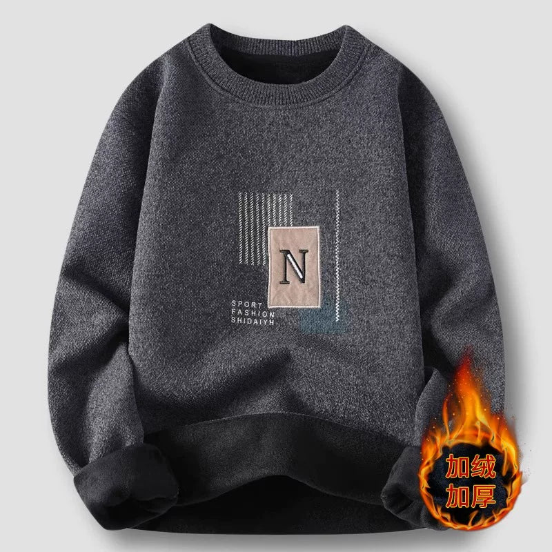 Kişilər üçün bir hissəli yun sviter, yeni payız və qış modası, isti şenil yun astarlı alt paltarı, kişilər üçün dairəvi yaxalı trikotaj geyim.