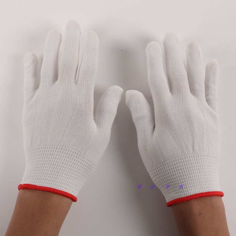 13 pinli süni kənar ağ qara boz nazik neylon əlcəklər çay yığmaq üçün qida fabriki elektronika fabriki üçün sıx uyğun iş əlcəkləri