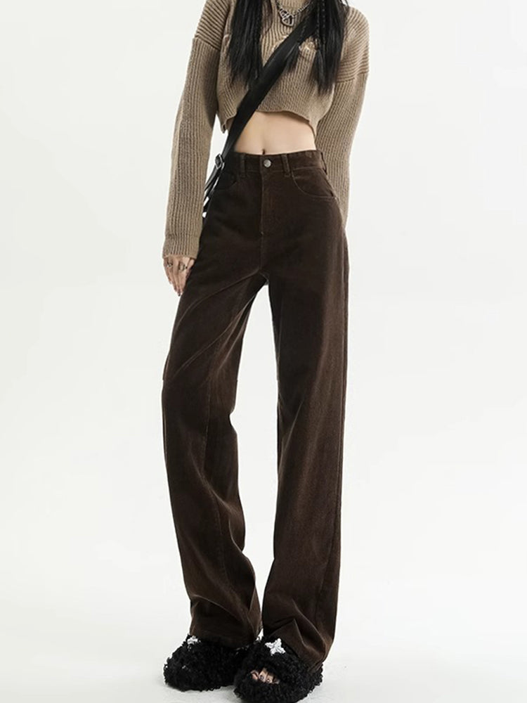 Qadınlar üçün qəhvəyi və qəhvəyi rəngli arıqladıcı məxmər düzbucaqlı şalvar, payız və qış, flis astarlı, armud formalı böyük ölçülü şnil genişbucaqlı gündəlik şalvar