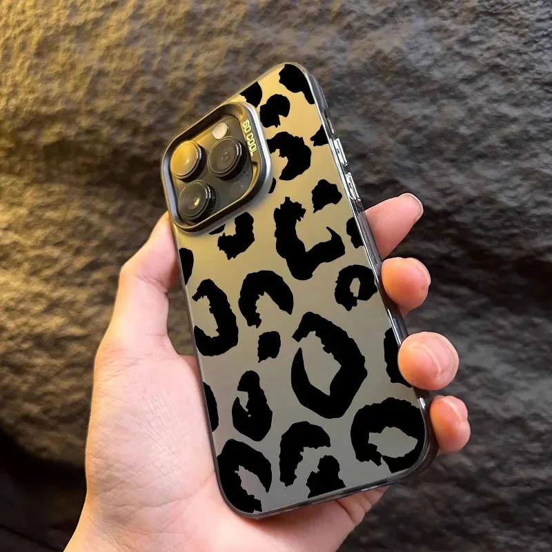 iPhone 16 üçün Case Leopard Print Elektroplat Silver Phone C