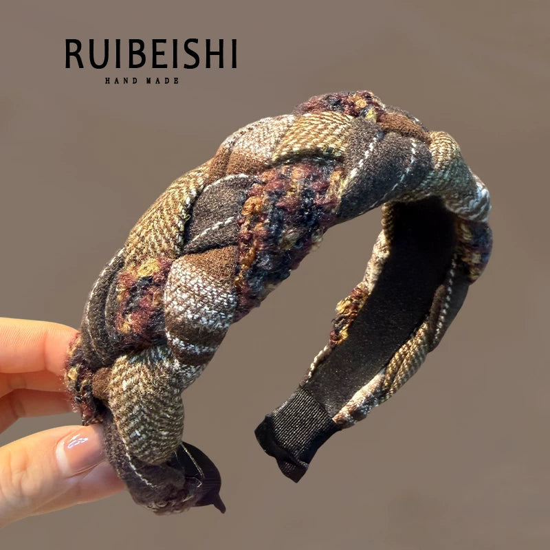 Honkonq üslubunda qadınlar üçün retro hörülmüş saç sancağı, hündür tac, böyüklər üçün üst geyim, geniş kənarlı baş bandı, üz yumaq üçün saç basan baş bandı.