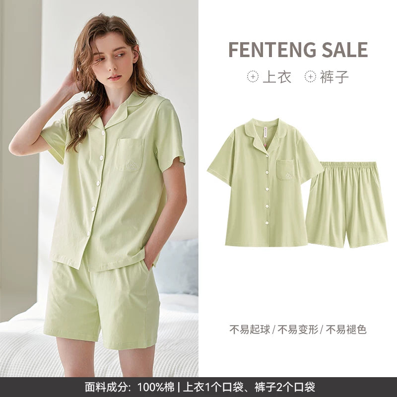 Fenton Pijama Kişi Pambıq Hırka Qısaqol Kostyum Yay Gənc Kişi Boş Gündəlik Böyük Ölçülü Pambıq Ev Geyimi