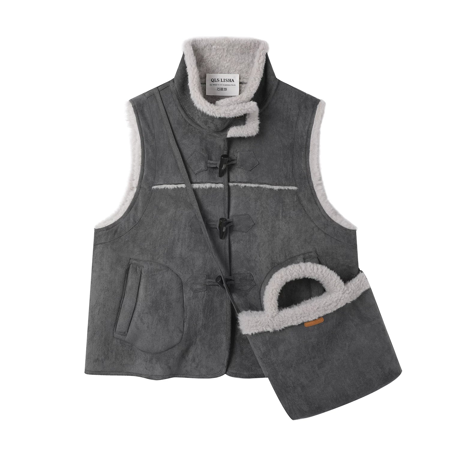 Cholisa Koreya üslubunda 2025-ci ilin qışı üçün şık və dəbli qadın jileti - Quzu yunundan və xəzdən hazırlanmış palto