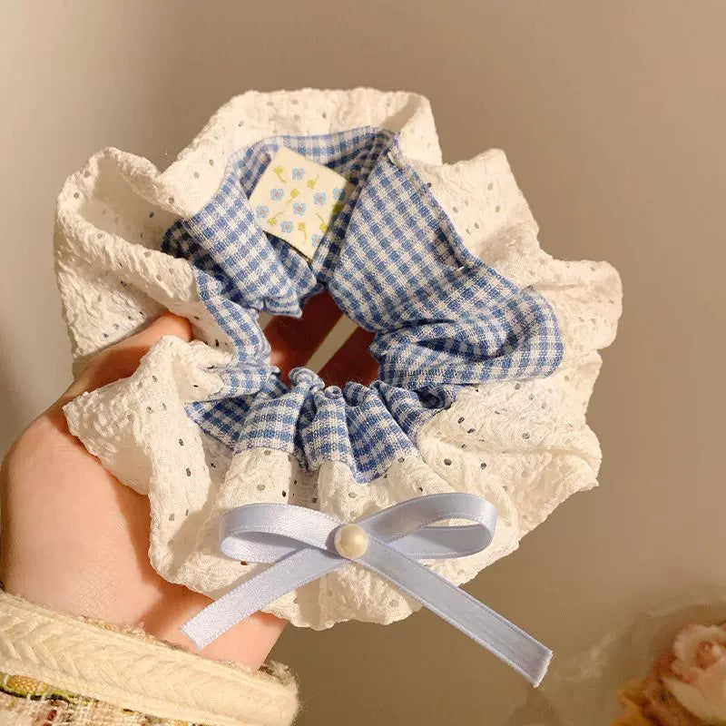 Qadınlar üçün romantik dopamin yaylı polka nöqtəli qalın bağırsaq saç halqası, yüksək səviyyəli Koreya üslublu şirin boş at quyruğu başlı ip saç aksesuarı