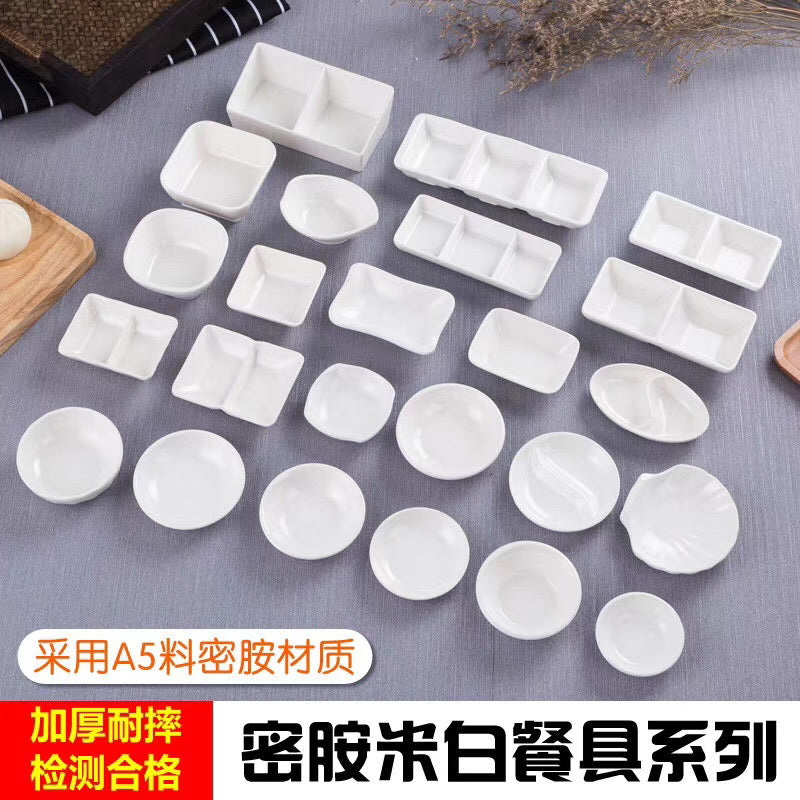 Plastik ləzzətli qab, sirkə qabı, soya sousu qabı, otel melamin qabı, yeməkxana üçün ədviyyat, kiçik kasa, tərəvəz bölməsi, daldırma sousu qabı