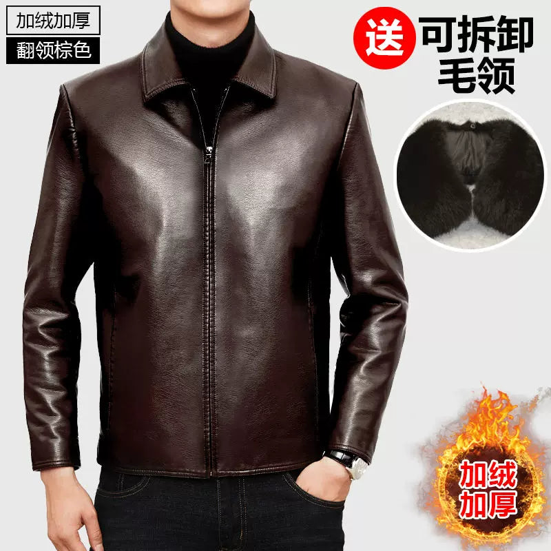 2024 Payız/Qış Yeni Kişilər üçün Yaxalıqlı İşgüzar Gündəlik PU Dəri Gödəkçə, Yun Astarlı və Qalınlaşdırılmış Motosiklet Gödəkçəsi