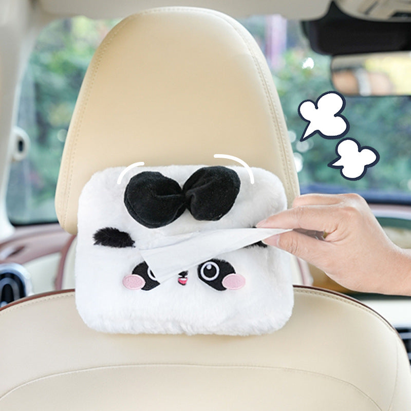 Plush cartoon car tissue box, multifunctional car armrest box tissue box, cute hanging tissue storage box