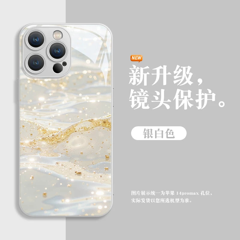 Axan su qızılı Apple 16promax Fengqichaoming kobrendli mobil telefon qutusu üçün uyğun edir iPhone15pro şüşə qutu 14Plus yüngül lüks 13mini moda 12 niş 11 art xsmax yeni stil