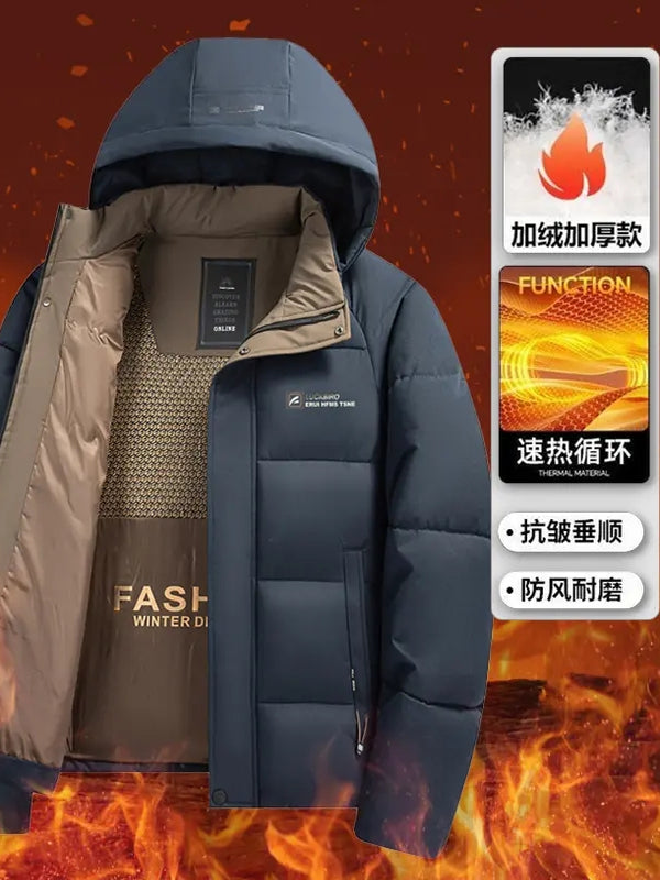 Qış üçün qalınlaşdırılmış pambıqla örtülmüş kişi gündəlik külək keçirməyən pambıqla örtülmüş palto, başlıqlı gödəkçə, başlıqlı şişirdilmiş gödəkçə, isti pambıqla örtülmüş kişi paltosu