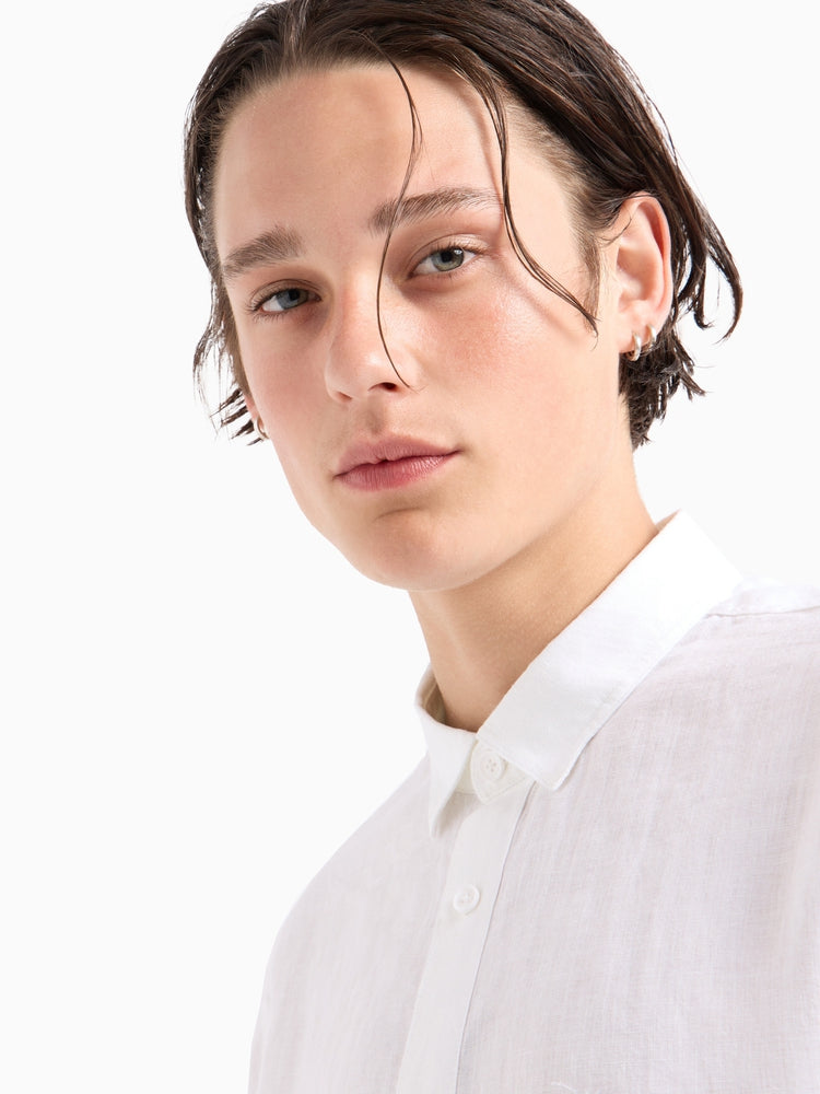 ARMANI EXCHANGE / Armani Payız/Qış Kişi Kətan Qısaqol İşgüzar Kostyum Ağ Köynək