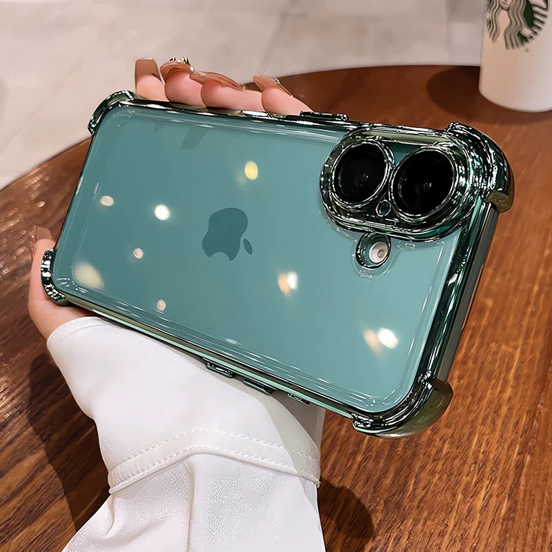 Super düşməyə qarşı tətbiq edilə bilən iPhone17 mobil telefon qutusu Apple 15promax yeni 16 lens filmi ilə 14pro şəffaf 13 hava yastığı 12 yüksək səviyyəli sensasiya 11 qadın sadə kişi 16pro hər şey daxil silikon qutu