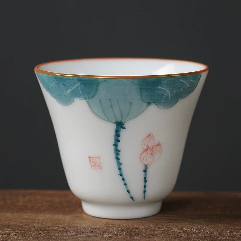 Jingdezhen əl boyalı çini Kung Fu çay fincanı məişət əl boyalı çiçək naxışlı usta fincan keramika əl boyalı tək fincan