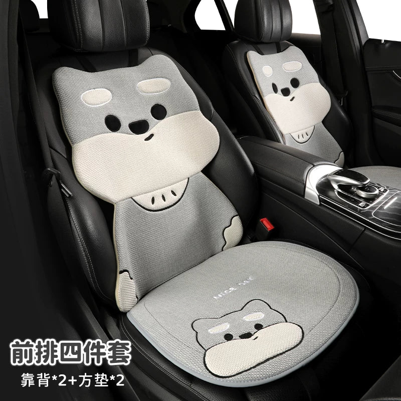 All-season cotton and linen car seat cushions, cute cartoon seat covers for girls, breathable, semi-enclosed, universal decorative cushions for fall and winter.