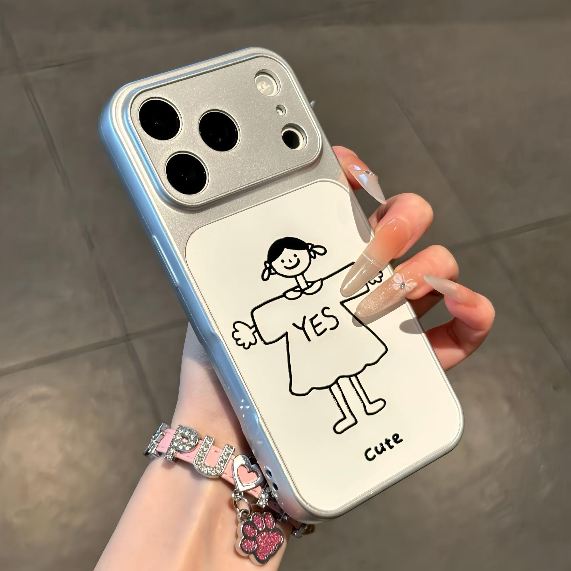 Apple 17/16promax cizgi filmi Xiaomi 17pro düşməyə qarşı Huawei Mate80 sadə vivoX300S super isti mobil telefon üçün qoruyucu qutu FindX9 üçün uyğun cüt qraffiti xətti mobil telefon qutusu