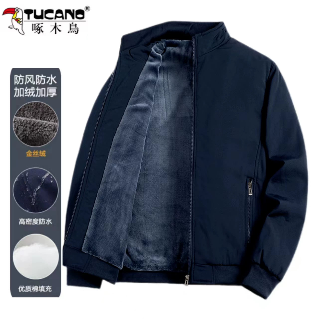 Ağacdələn Qış Yeni Yaxalıqlı Gödəkçə Kişilər üçün Orta Yaşlı və Yaşlılar üçün Yun Astarlı Qalın İsti Pambıq Gödəkçə Atalar üçün Qış Üst Geyimi