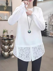 2026 Yaz Yeni Gəlişi, Saf Pambıqdan Yamaqla Bükülmüş Krujeva Uzunqollu Köynək, Böyük Ölçülü Qadınlar üçün, Qəşəng və Boş Üst Qat