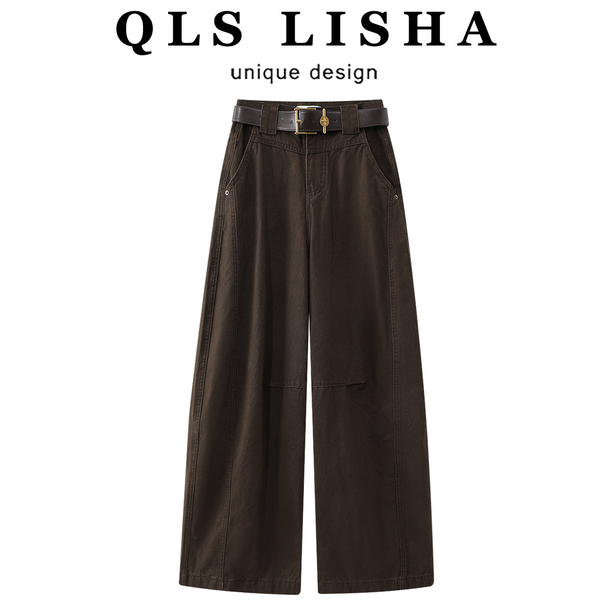 Chorissa Retro Amerika Qəhvəyi Yük Şalvarı Qadınlar üçün Yaz və Payız Yüksək Belli Düz Geniş Ayaqlı Əyri Cins Şalvar