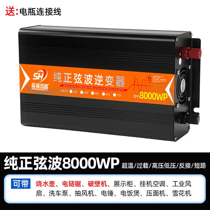 High power inverter for vehicles, trucks, electric vehicles and household use; 12V/24V/48V/60V to 220V converter.