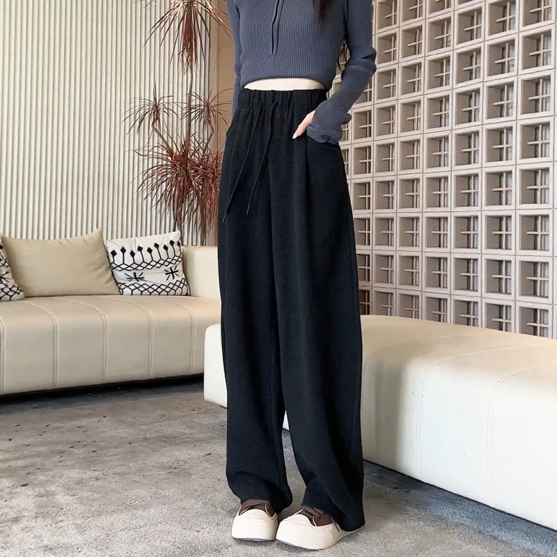 Koreya üslubunda qadınlar üçün rahat gündəlik şalvar, yeni 2026-cı ilin yazı, böyük ölçüdə, yüksək belli, arıqladıcı, geniş və çoxfunksiyalı enli ayaqlı şalvar.