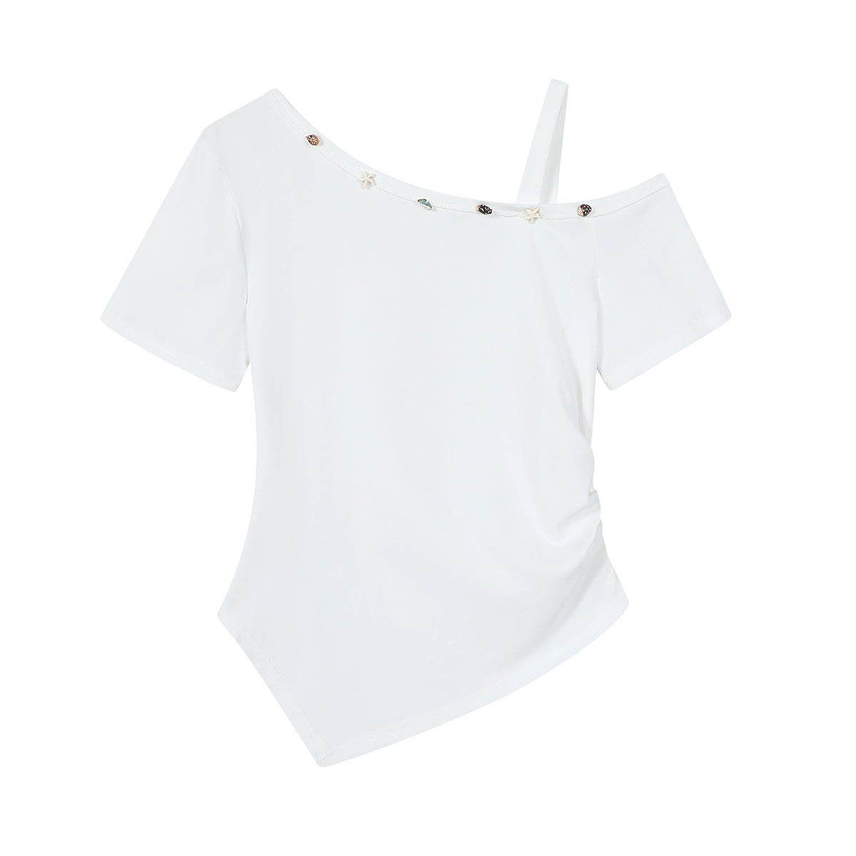 Chalisa Qadın Dizayner Topu, 2026 Yeni Stil, İsti Satış, Zərif, Arıqladıcı, Çiyinsiz Ağ Qısa Qollu Köynək, Yay Geyimi