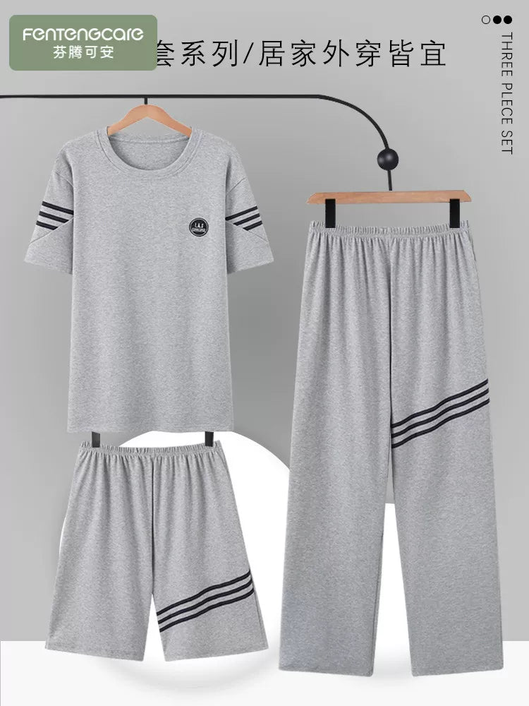 Fentonkoan xalis pambıq pijama kişi yay qısaqol şalvarını çöldə geymək olar böyük ölçülü kişi ev paltarı üç parçalı kostyum