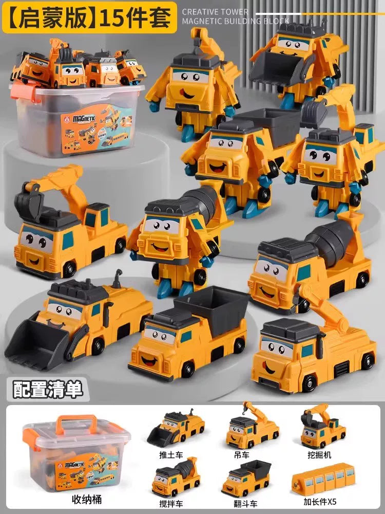 Maqnit tikinti blokları, uşaq oyuncaqları, təhsil, transformasiya, montaj, mühəndislik vasitəsi, robot, 6 yaşlı uşaqlar üçün Milad hədiyyəsi.