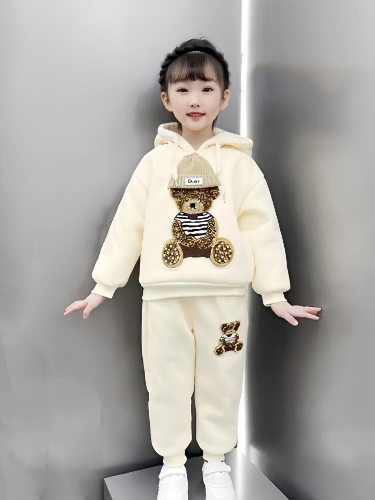 Koreya üslubunda qızlar üçün payız/qış üç hissəli dəst, dəbli, flis astarlı, qalınlaşdırılmış jilet və sviter, 2025-ci ilin yeni modeli.