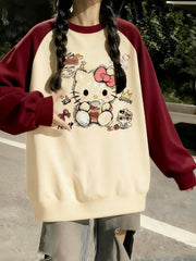 Qızlar üçün sviter, yeni yaz və payız model, dairəvi yaxalıq, geniş forma, rəng bloklayıcı, əsas qat, qış üçün flis astarlı köynək.