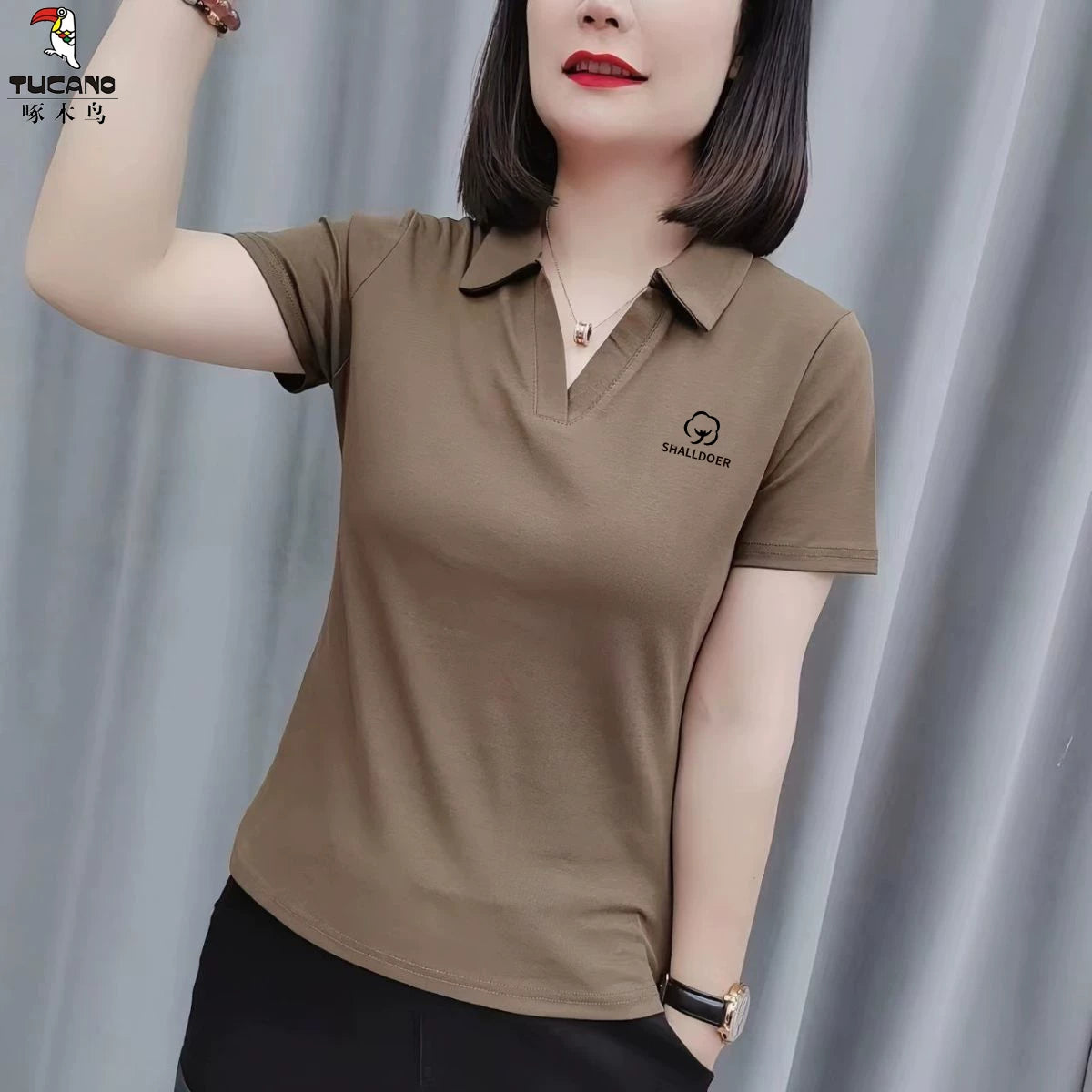 Clearance clearance Woodpecker big brend xüsusi təklif təmiz pambıq ət örtüyü arıqlayan qısaqol yay tam uyğun dəbli V formalı yaxalı köynək