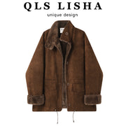 Cholisa Qadınlar üçün Geri Dönən Xəz Palto, 2025 Yeni Model, Qış üçün Populyar Orta Uzunluqlu Palto