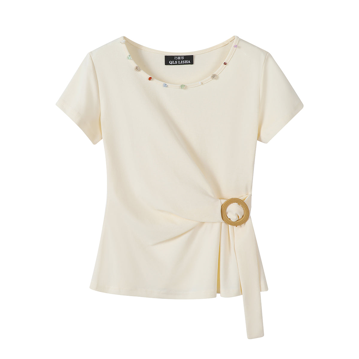 Cholisa-nın dəbli və unikal, belini sıxan dizaynlı, Koreya üslubunda, gənc və yaraşıqlı, qısaqol super şirin qadın yay futbolkası.