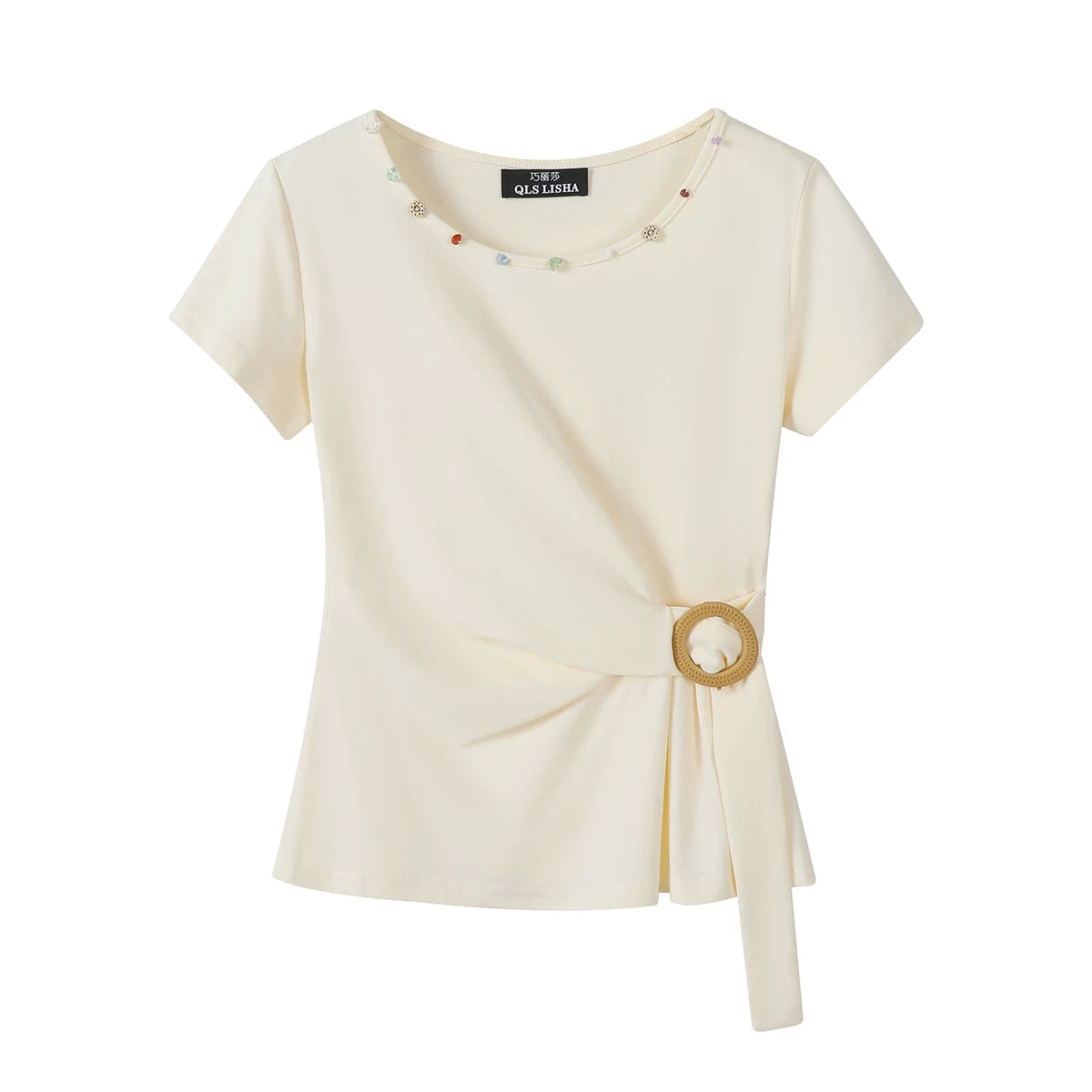 Cholisa-nın dəbli və unikal, belini sıxan dizaynlı, Koreya üslubunda, gənc və yaraşıqlı, qısaqol super şirin qadın yay futbolkası.