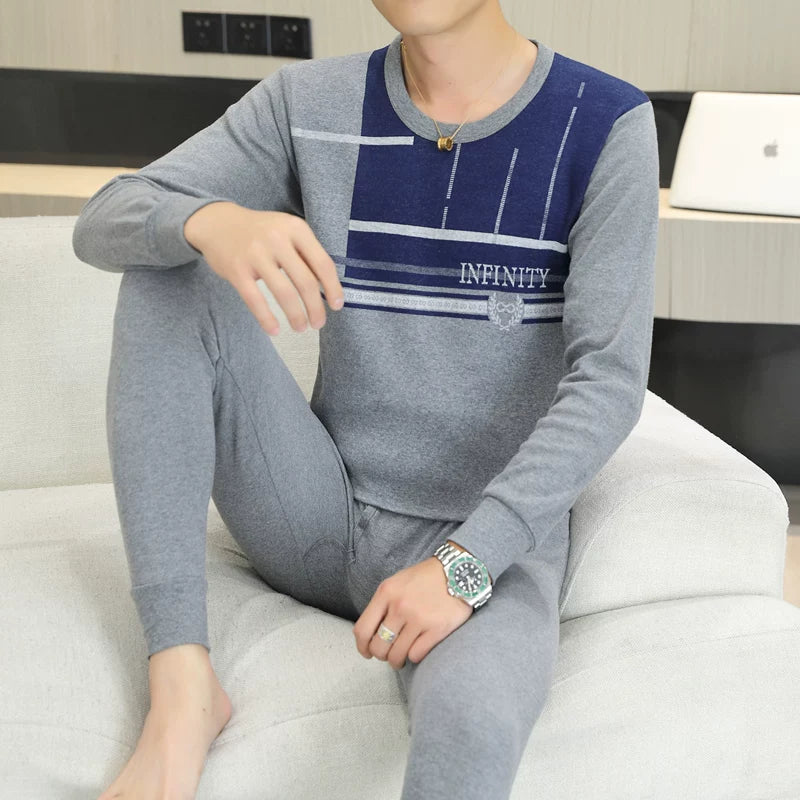 Kişilər üçün 100% Pambıqdan Payız və Qış üçün Termal Alt Geyim Dəsti, Sincan Təmiz Pambıqdan Əsaslı Köynək, Dəyirmi Yaxalıq, Jakarlı Termal Alt Geyim, Dəbli Kişi Geyimləri