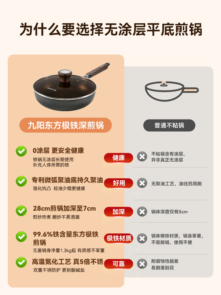 Jiuyang qızartma qabı örtülməmiş tava məişət son dərəcə dəmir qazan induksiya sobası xüsusi qızartma qabı biftek pancake yapışmayan bişirmə qabı