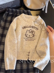 Qızlar üçün super şirin uşaq toxunma sviteri, Hello Kitty pişik sviteri, 2025-ci il üçün yeni payız stili, dəbli top.