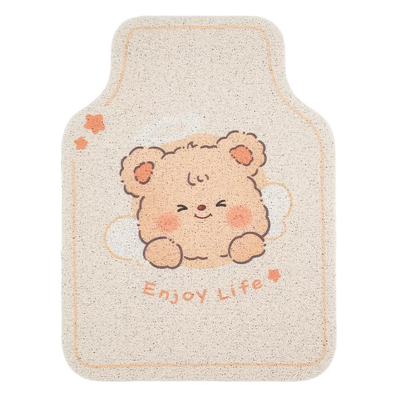 Puff Bear Car Floor Mats, Universal, Silk Loop, Stain Resistant, Wear Resistant, Waterproof, Easy to Clean, Cute Cartoon Style, Ideal for Women's Car Interiors