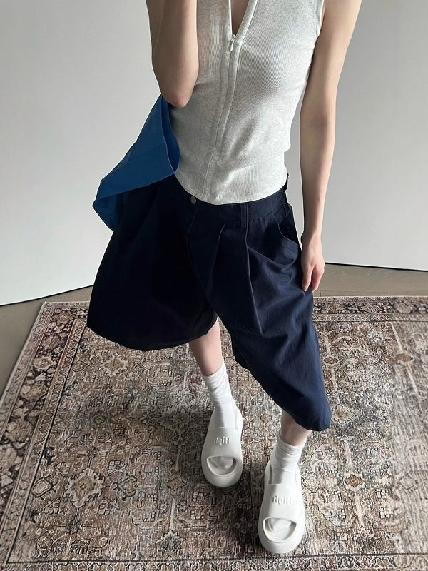 Qadınlar üçün böyük ölçülü tünd göy rəngli gündəlik denim şort, yay stili, arıqladıcı, yüksək belli, enli ayaqlı gündəlik şalvar.