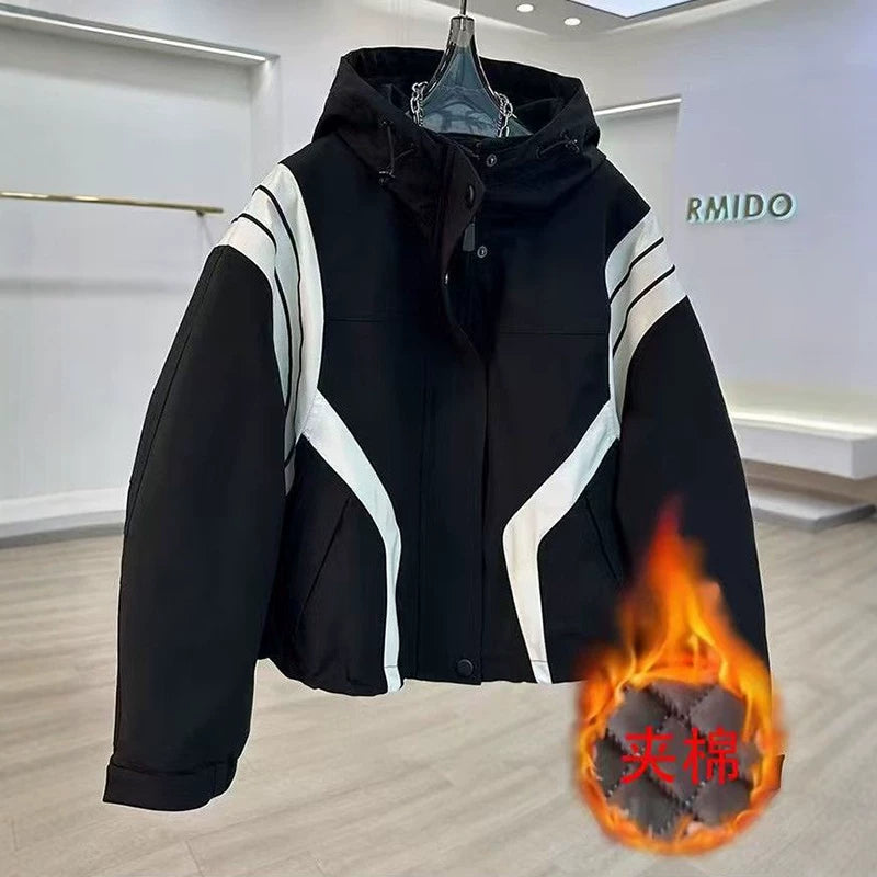 Böyük Ölçülü Sırtılmış Koreya Üslublu Başlıqlı Windbreaker Gödəkçəsi, 2026 Payız/Qış Yeni Stil, Böyük Ölçülü Qadınlar üçün Dəbli, Boş, Çoxfunksiyalı Gödəkçə