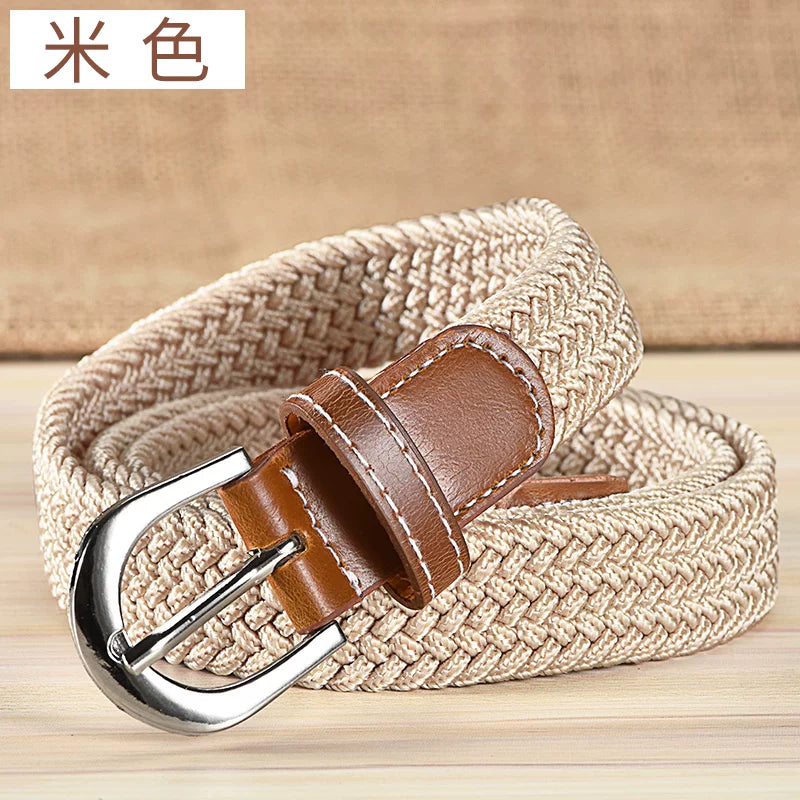 Kətan kəmər, qadın üçün deşiksiz toxunmuş elastik kəmər, Koreya üslubunda, dekorativ, uniseks nazik kəmər, tələbə gündəlik parça kəmər