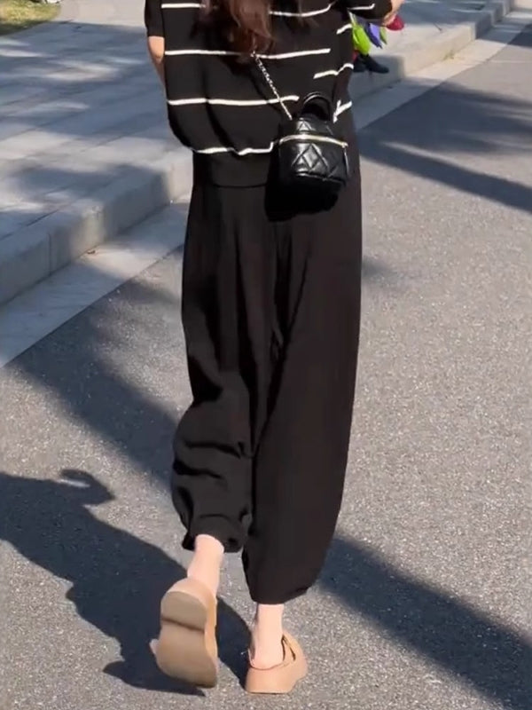 Böyük ölçülü qadın hərəm şalvarı, yay üçün nazik, yüksək belli arıqladıcı fənər şalvarı, çoxfunksiyalı doqquz nöqtəli gündəlik yerkökü şalvarı