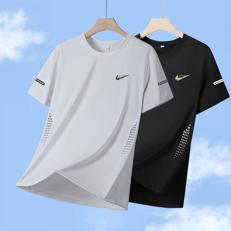 Niketon Buz İpək T-shirt Kişi Boş Dəyirmi Yaxa Qısaqol Yay Nazik Sərin Tez Quruyan İdman və İstirahət T-shirti