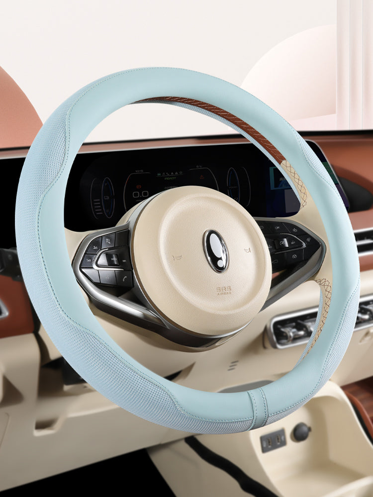 Steering wheel cover for women, non-slip, sweat-absorbent, fragrance-style, D-shaped car steering wheel cover for summer, decorative, suitable for all seasons.