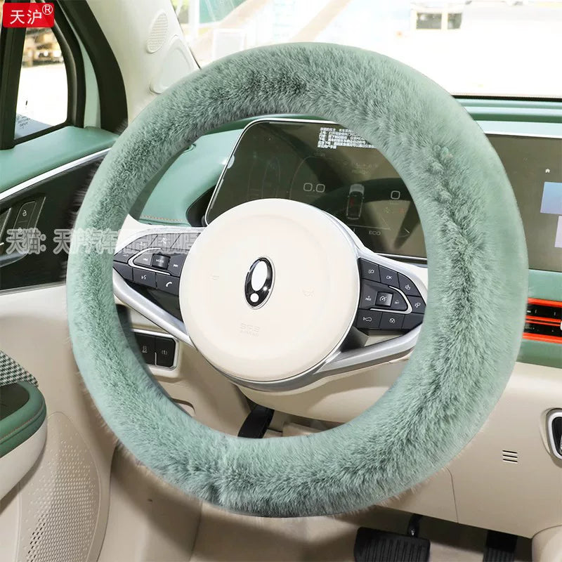 ORA Good Cat Car Steering Wheel Cover GT Car Interior Accessories Support Cover Popular Cream Green Winter Plush For Women