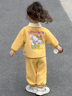 Annakids Koreya dəbli uşaq geyimləri brendi qızlar üçün payız və qış üçün yun astarlı idman kostyumu dəsti, iki ədəd polo yaxalıqlı sviter də daxil olmaqla.