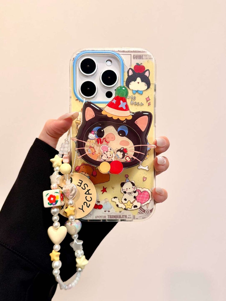 Əyləncəli cizgi filmi sevimli pişik rokçusu maqnit tutacağı Apple 16promax mobil telefon qutusu iphone15promax yeni 14 buzlu ikiqat qat 13 yıxılmağa qarşı qoruyucu örtük 15 yaradıcı qadınlar