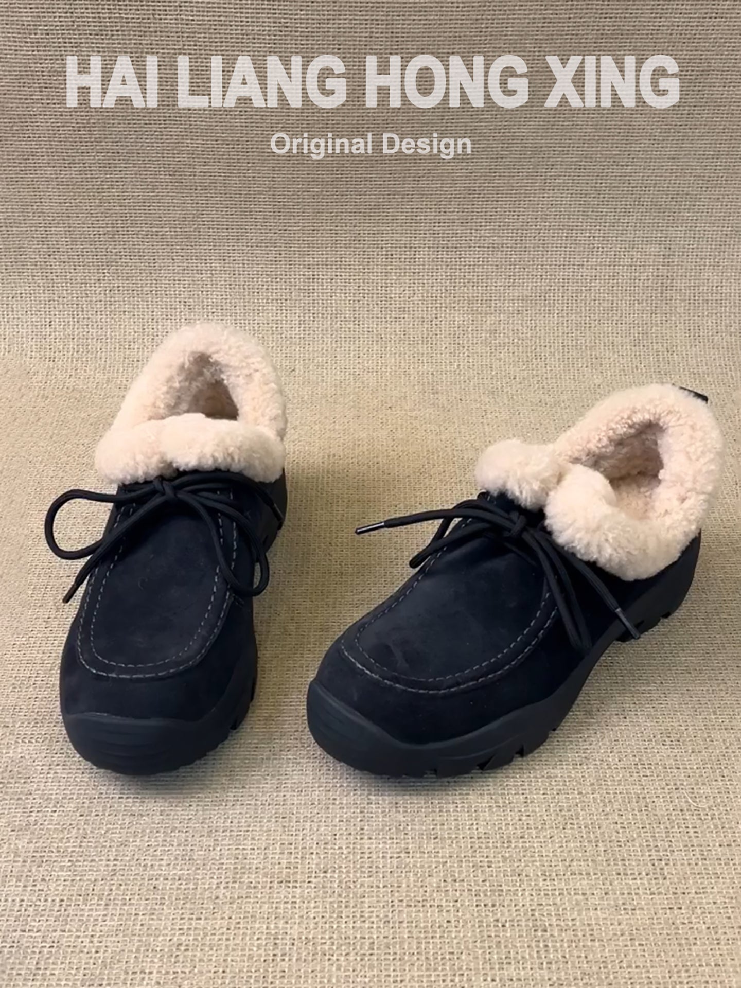 Sheepskin version ~ Women's thick-soled wool-lined moccasins, new winter style, lace-up, warm, multifunctional, fluffy single shoes, cotton shoes, snow boots