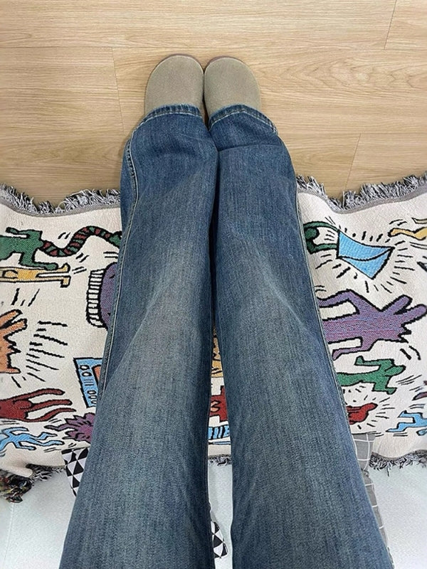 2026 Yaz Yeni Gəlişi Qadınlar üçün Böyük Ölçülü, Yüksək Belli Düz Ayaqlı Cins Şalvar, Boş Forma, Arıqladıcı, Armud Formalı Fiqur