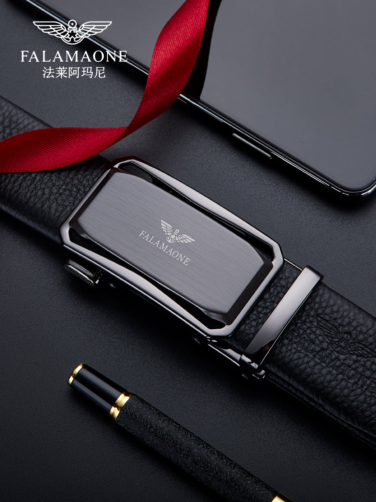 Falley Armani Men's Automatic Buckle Top Grain Cowhide Leather Gift Box Belt Simple Business Fashion Trouser Belt Trendy