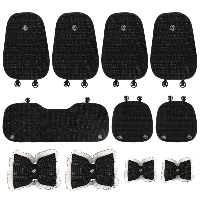 Linen car seat cushions, for all seasons, premium feel, new style, women's seat cover, star-shaped car seat cover and cushion set, five-piece.