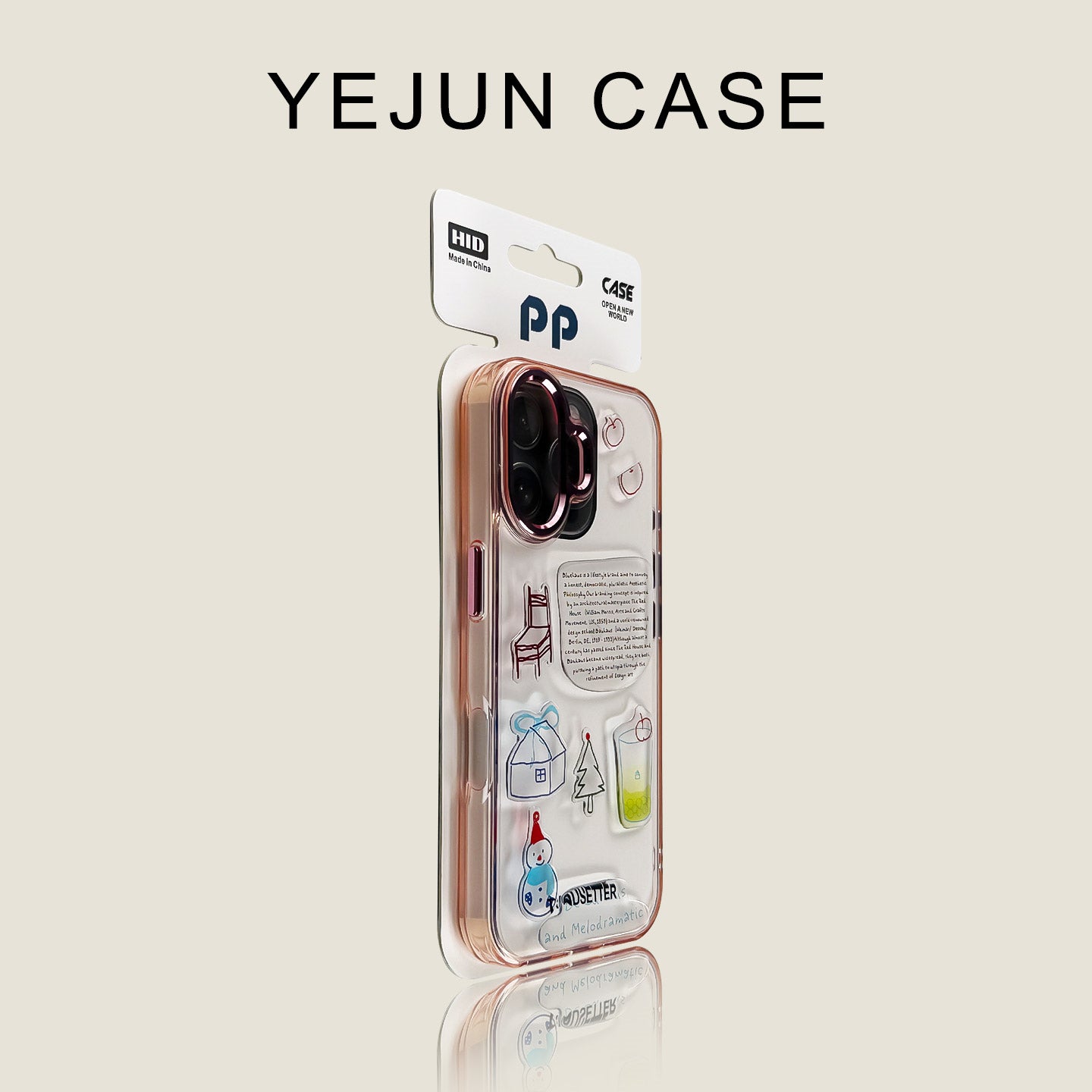 Yejun iphone16/16pro mobil telefon qutusu üçün uyğundur 17 şəffaf çəhrayı qar adamı alma 16promax sərt qabıq yumşaq kənar 15pro böyük dəlik 14 yaradıcı cüt 13 internet ünlü 12 metal düymə 16plus